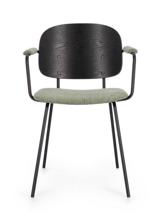 Silla Comedor Álamo Negro Tapizado Verde Acero, 57 Cm