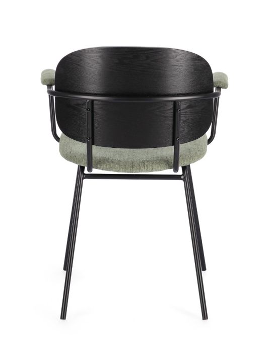 Silla Comedor Álamo Negro Tapizado Verde Acero, 57 Cm