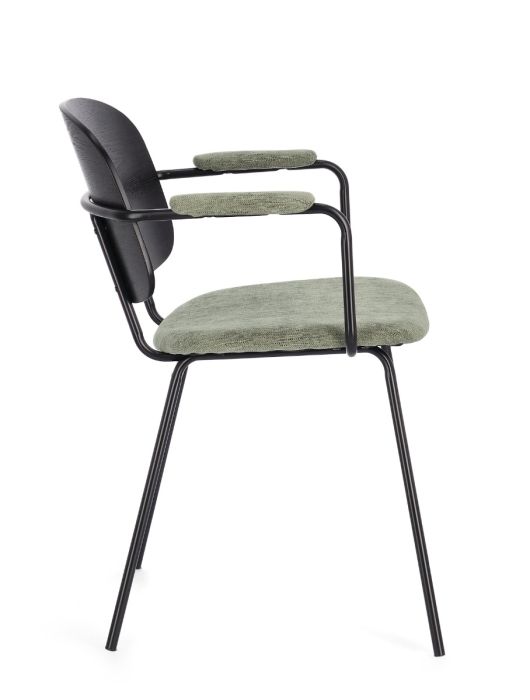 Silla Comedor Álamo Negro Tapizado Verde Acero, 57 Cm