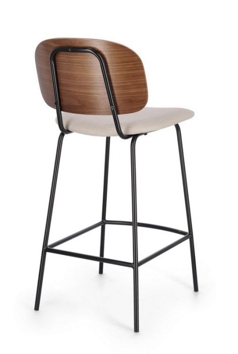 Taburete Alto Tejido Beige Madera Álamo Acero, 43'5 Cm