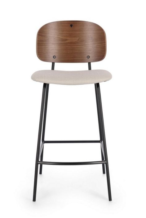 Taburete Alto Sienna Tejido Beige Madera Álamo Acero, 43'5 Cm