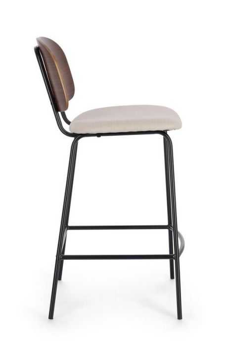 Taburete Alto Tejido Beige Madera Álamo Acero, 43'5 Cm