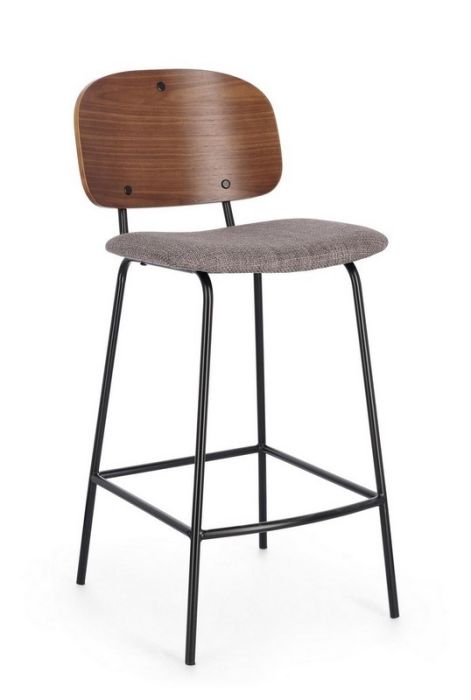 Taburete Alto Sienna Tejido Gris Madera Álamo Acero, 43'5 Cm