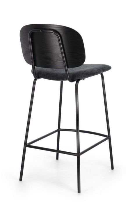 Taburete Alto Tejido Gris Oscuro Acero Barnizado, 43'5 Cm