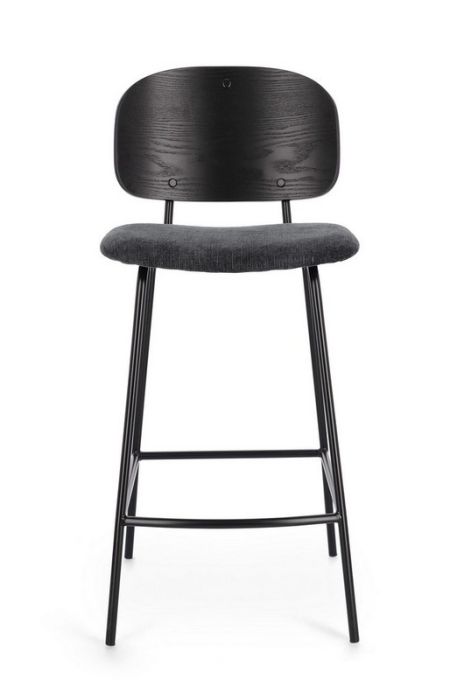 Taburete Alto Sienna Tejido Gris Oscuro Acero Barnizado, 43'5 Cm