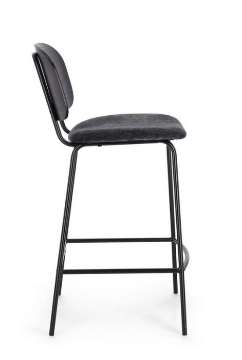 Taburete Alto Tejido Gris Oscuro Acero Barnizado, 43'5 Cm