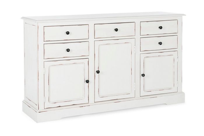 Aparador Jefferson Estilo Vintage Madera Mango Blanco Hierro Negro, 145 Cm