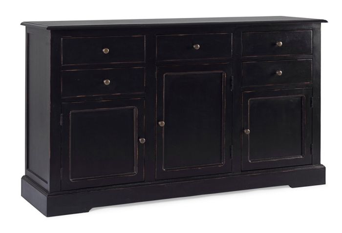 Aparador Jefferson Estilo Vintage Madera Mango Negro Hierro Dorado, 145 Cm