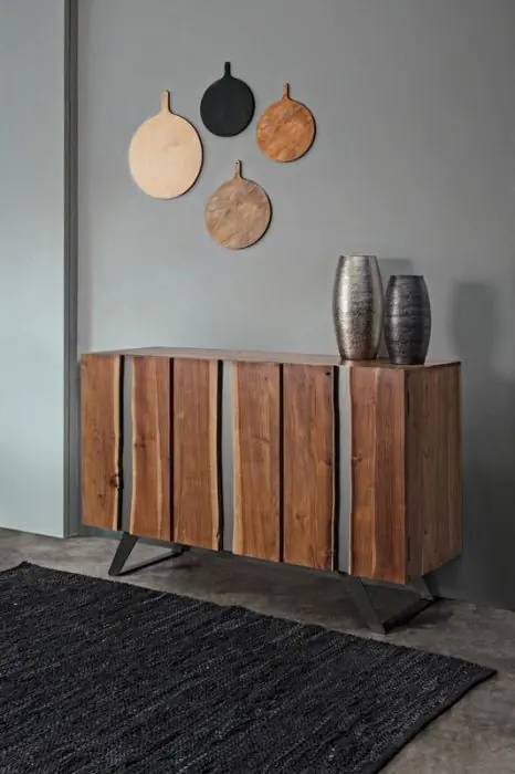 Aparador 3 Puertas Madera Acacia Metal, 145 Cm
