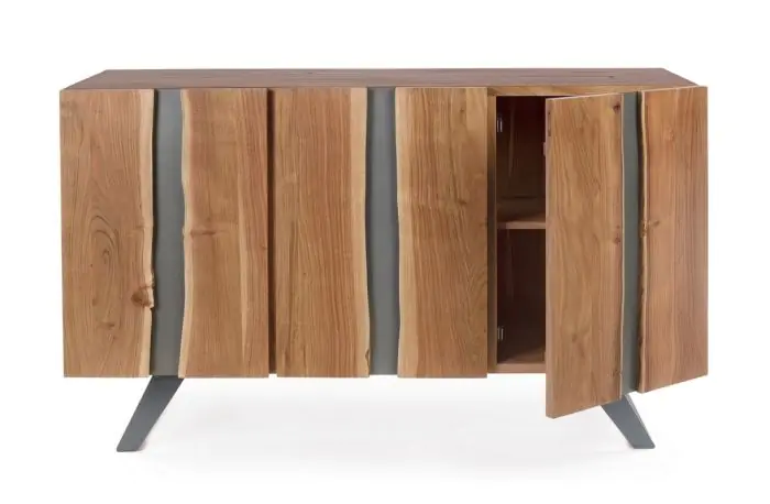 Aparador 3 Puertas Madera Acacia Metal, 145 Cm
