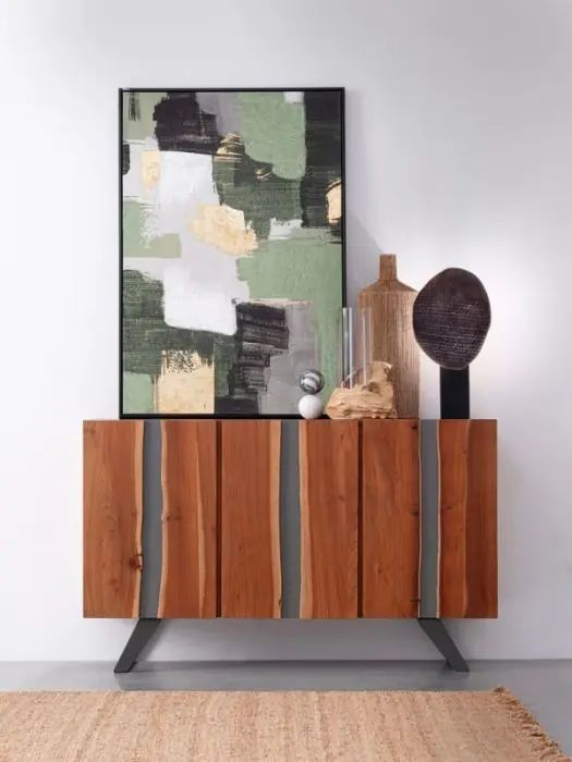Aparador 3 Puertas Madera Acacia Metal, 145 Cm