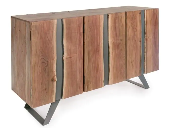 Aparador 3 Puertas Madera Acacia Metal, 145 Cm