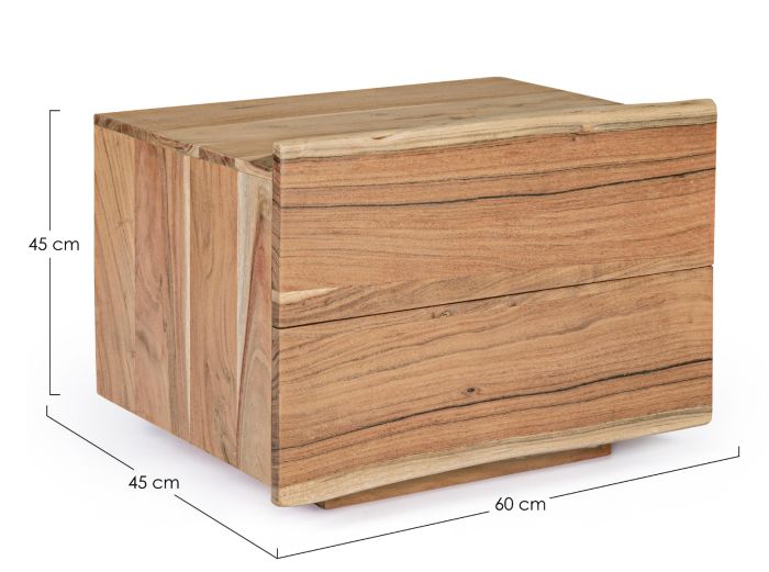 Mesita Noche Aron 2 Cajones Madera Natural, 45 Cm