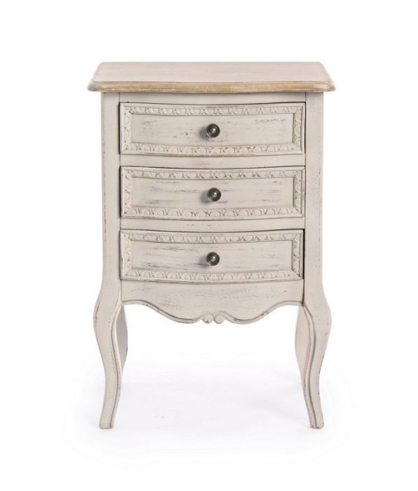 Mesita Noche Clarisse Madera Paulownia Beige Acero, 48 Cm