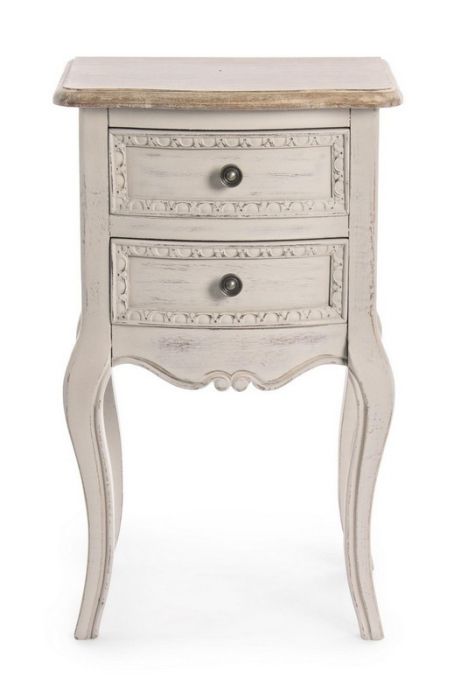 Mesita de Noche Beige Diseño Clásico Madera Paulownia Acero, 40 Cm