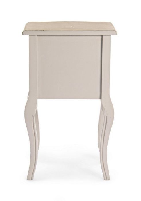 Mesita de Noche Beige Madera Paulownia Acero, 40 Cm