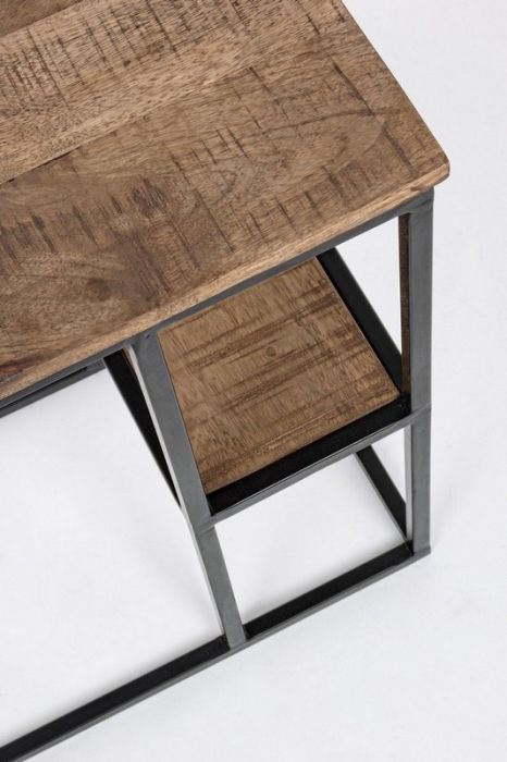 Mesa Auxiliar Repisa Madera Mango Acero, 46 Cm