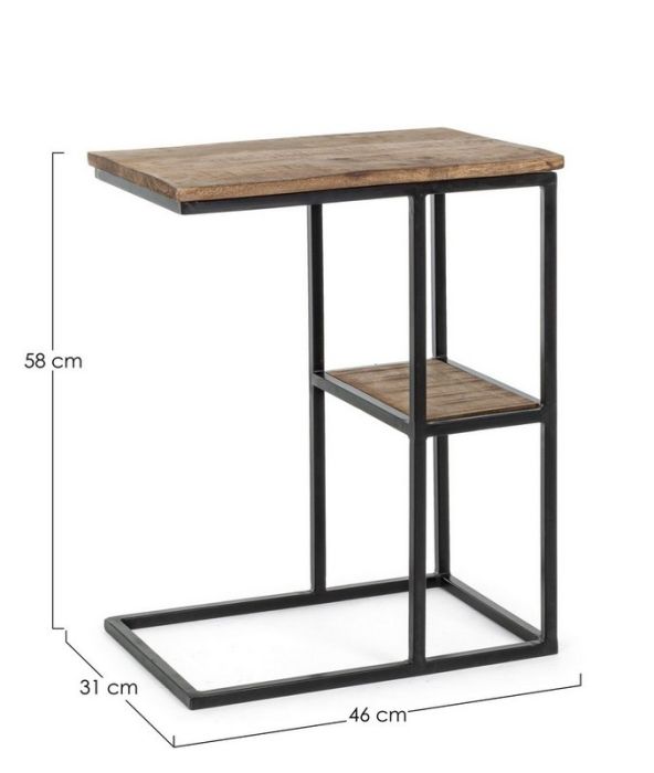 Mesa Auxiliar Repisa Madera Mango Acero, 46 Cm