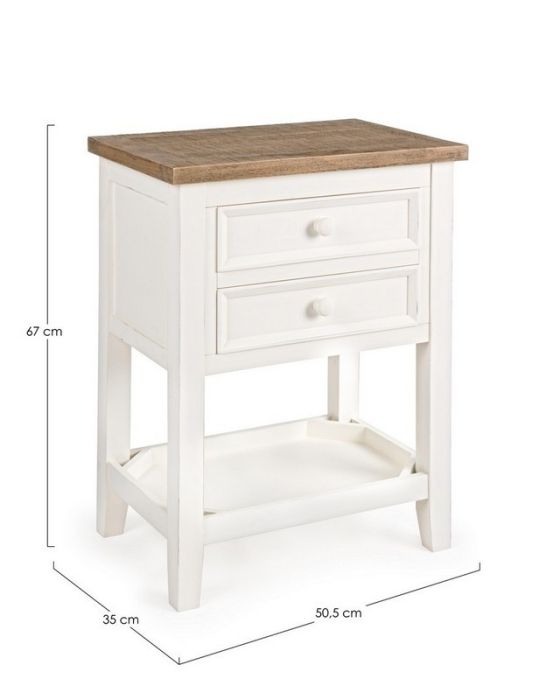 Mesita de Noche Madera Pino Blanco/Natural, 50'5 Cm