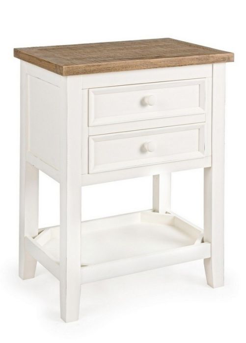 Mesita de Noche Elvia Estilo Vintage Madera Pino Blanco/Natural, 50'5 Cm