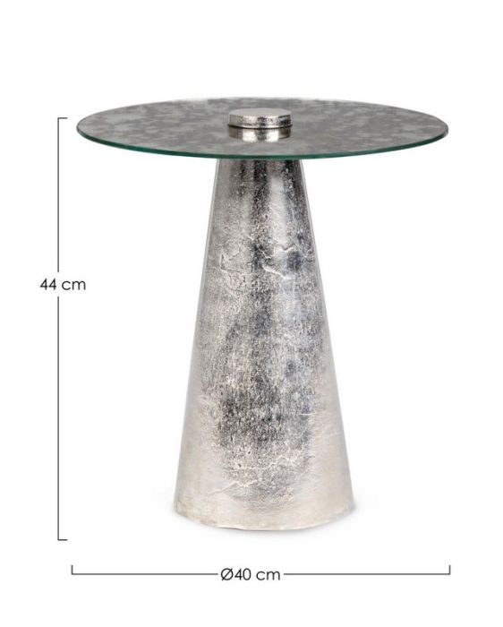 Mesa Auxiliar Dinpal Vidrio Aluminio Acabado Plata, Ø40 Cm