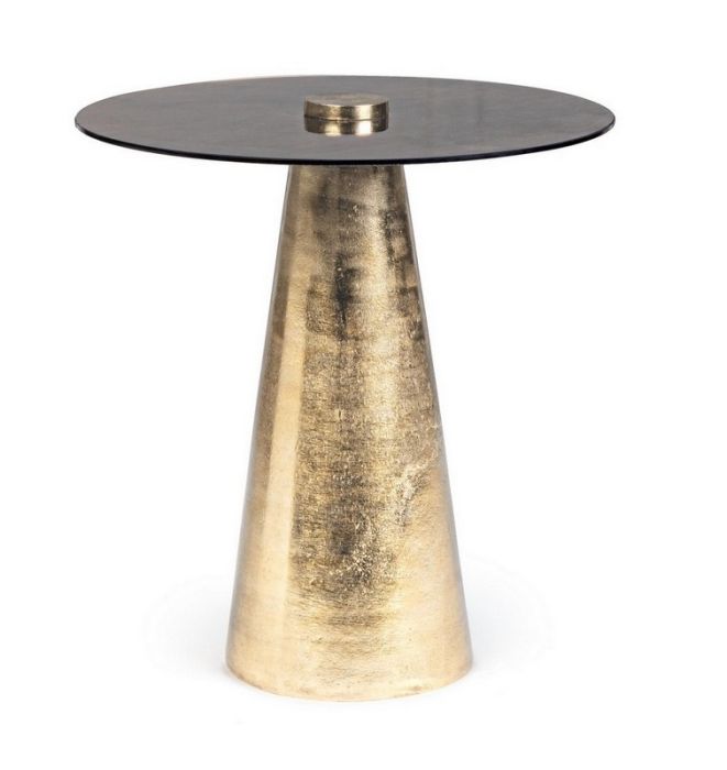 Mesa Auxiliar Dinpal Estilo Art Decó Acabado Dorado, Ø45 Cm 