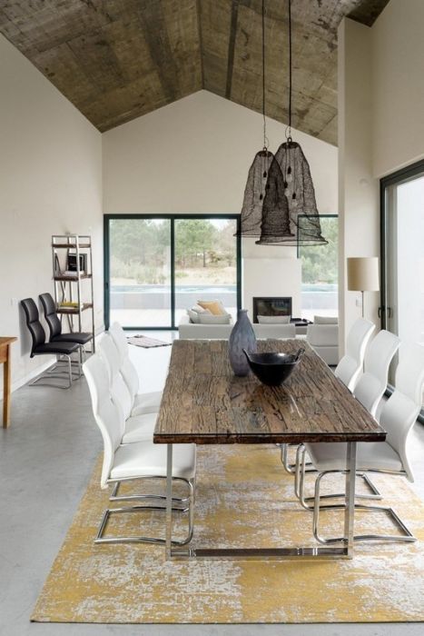 Mesa Comedor Vidrio Madera Reciclada Acero, 180 Cm