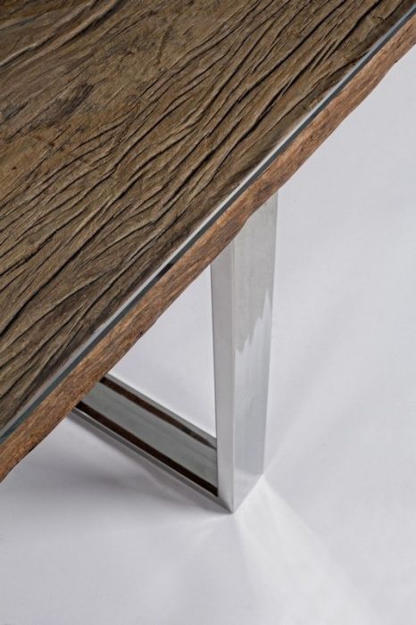 Mesa Comedor Vidrio Madera Reciclada Acero, 180 Cm