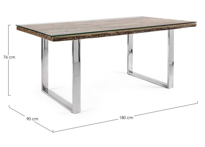 Mesa Comedor Vidrio Madera Reciclada Acero, 180 Cm