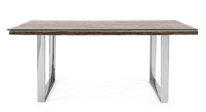 Mesa Comedor C V Stanton Vidrio Madera Reciclada Acero, 180 Cm