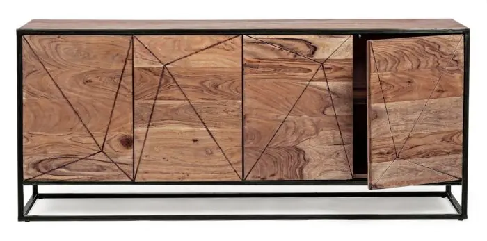 Aparador Diseño Madera Acacia Acero, 175 Cm
