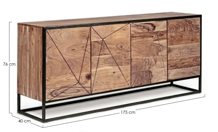 Aparador Diseño Madera Acacia Acero, 175 Cm