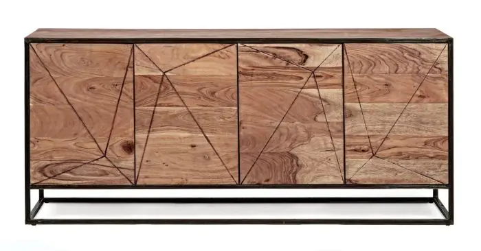 Aparador Egon Diseño Actual Estilo Moderno Madera Acacia Acero, 175 Cm