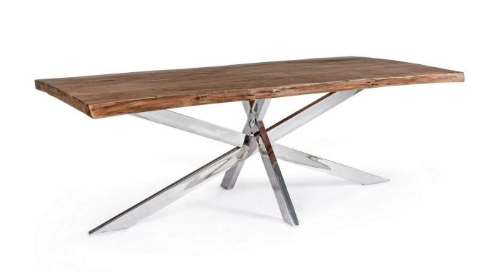 Mesa Comedor Arkansas Estilo Moderno Madera Acacia Acero, 220 Cm