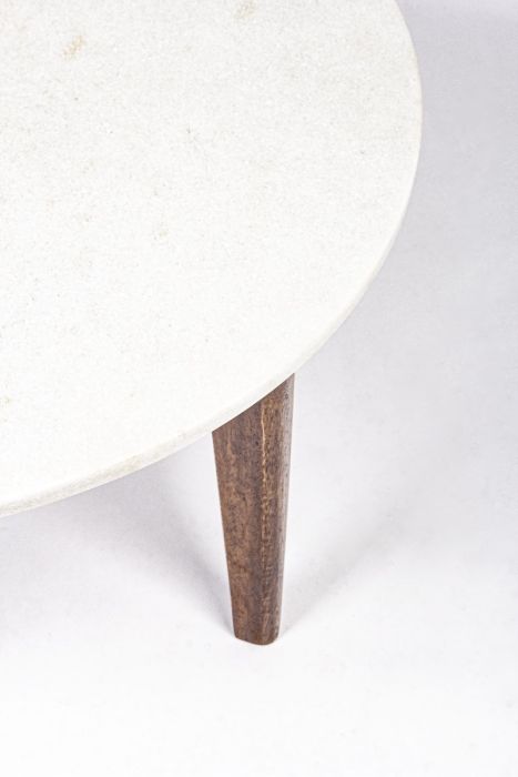 Mesa Centro Redonda Mármol Madera Mango, Ø60 Cm