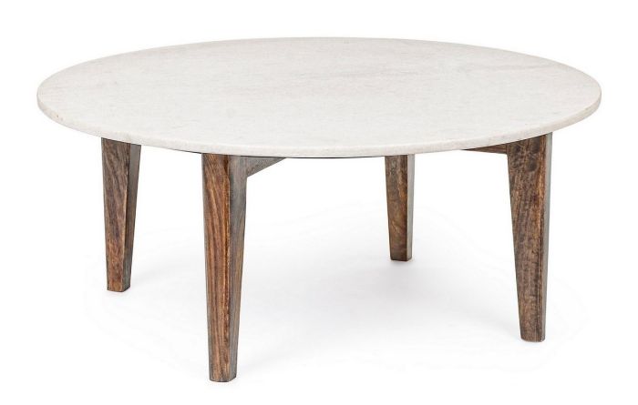 Mesa Centro Ovalada Sylvester Estilo Vintage Mármol Blanco Madera Mango, 75 Cm
