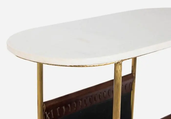 Mesa Auxiliar Revistero Mármol Metal Dorado, 53 Cm