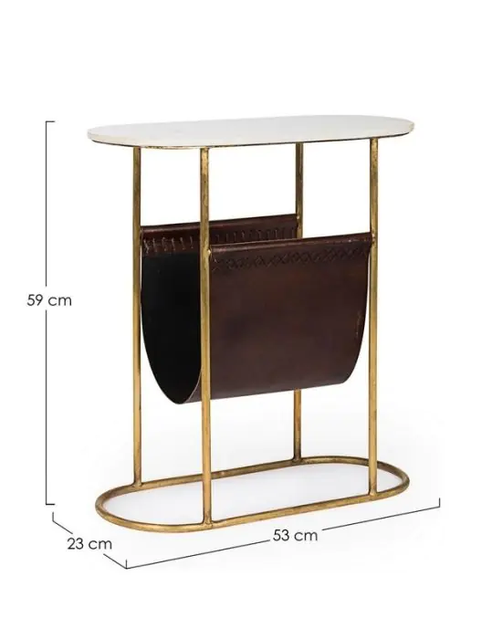 Mesa Auxiliar Revistero Mármol Metal Dorado, 53 Cm