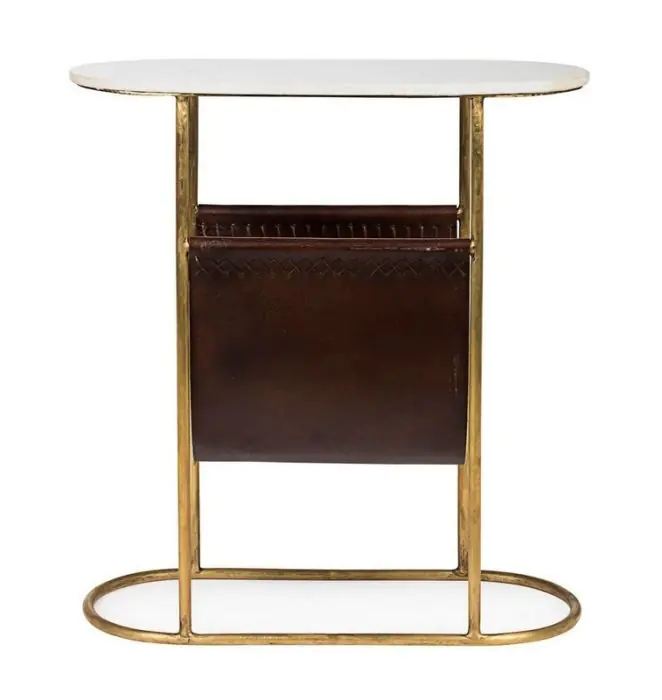 Mesa Auxiliar Revistero Mármol Metal Dorado, 53 Cm