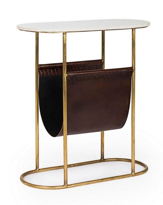 Mesa Auxiliar Revistero Estilo Art Decó Mármol Metal Dorado, 53 Cm