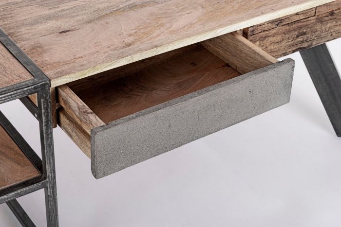 Mesa Centro 2 Cajones Madera Mango Madera Reciclada Acero, 118 Cm