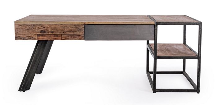 Mesa Centro 2 Cajones Madera Mango Madera Reciclada Acero, 118 Cm