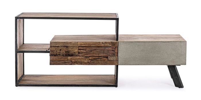 Mueble TV Manchester 2 Cajones Madera Mango Acero, 145 Cm