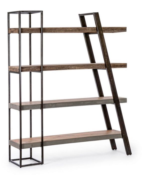 Estantería Manchester Estilo Industrial Madera Mango Reciclada Fibra Cemento Acero, 150 Cm