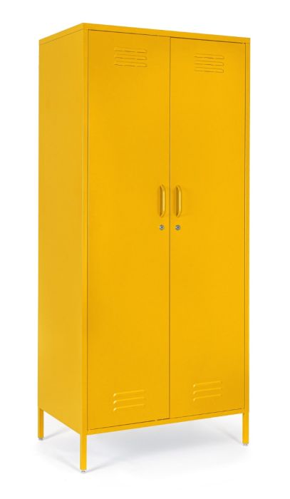Armario estilo industrial en acero barnizado amarillo.