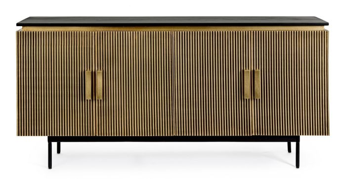 Aparador Virat Estilo Art Decó Latón Dorado Madera Mango Acero Negro, 160 Cm