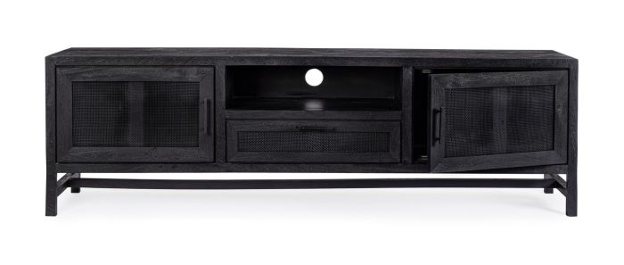 Mueble TV Weston 2 Puertas 1 Cajón Madera Mango Negro, 180 Cm