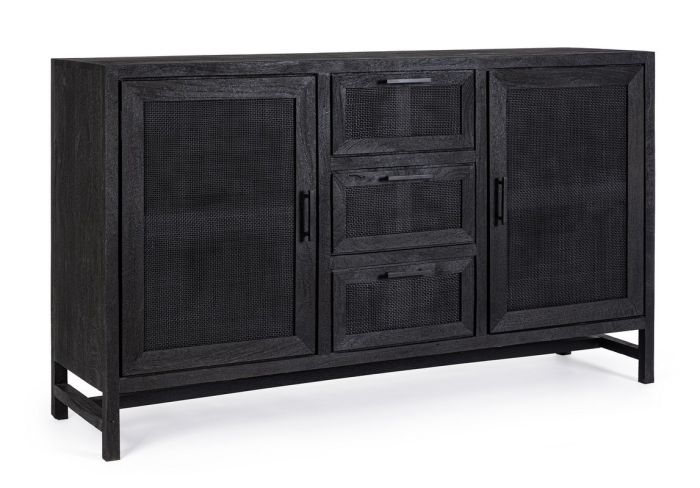 Aparador Weston Estilo Tropical Ratán Trenzado Madera Mango Negro, 150 Cm