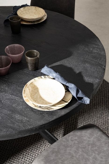 Mesa Comedor Redonda Madera Mango Negro, Ø 130 Cm