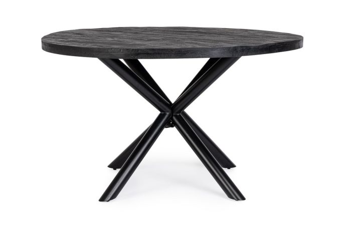 Mesa Comedor Redonda Hastings Diseño Rústico Madera Mango Negro, Ø 130 Cm